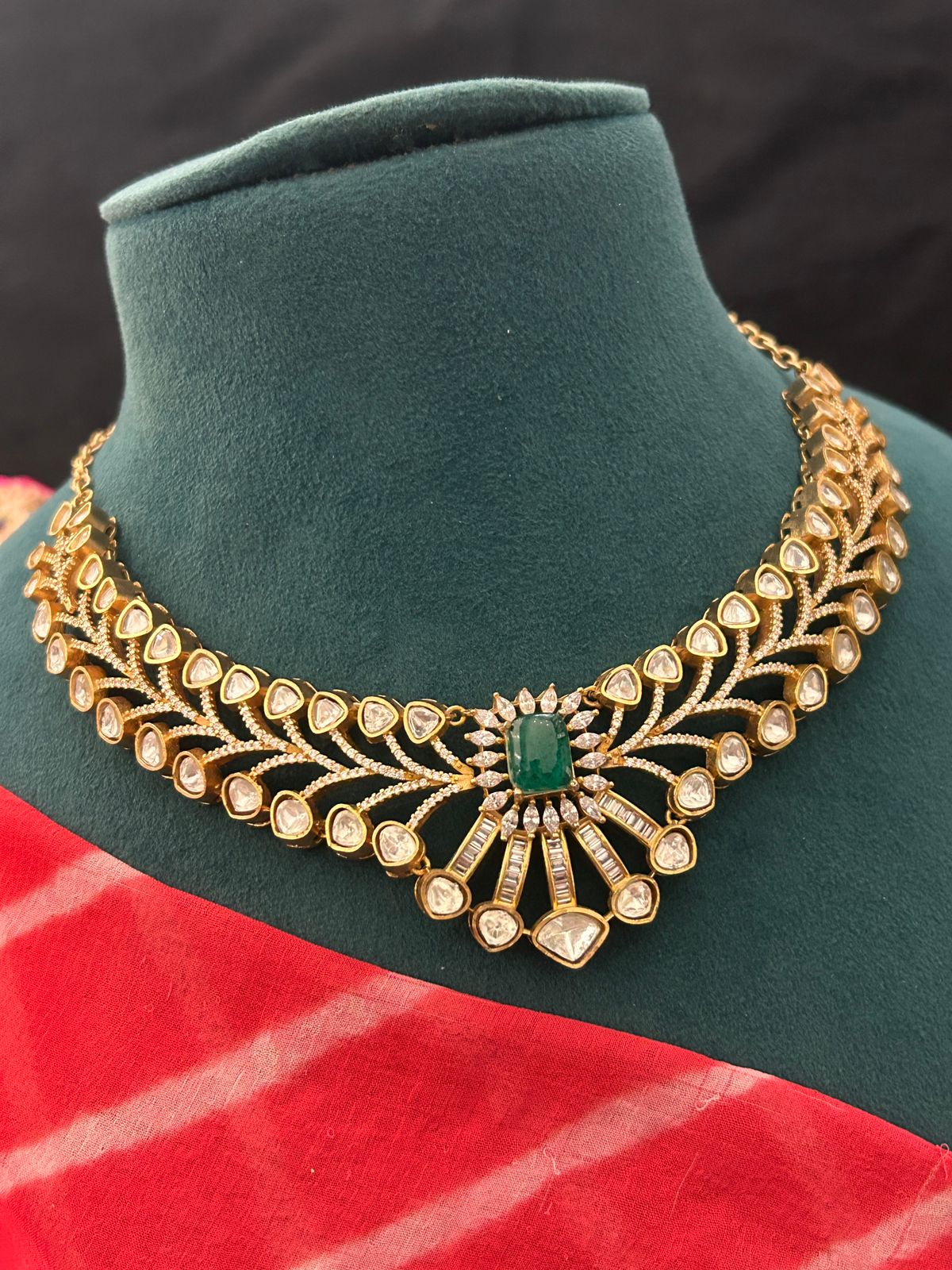 Emerald Green Stone Designer Necklace Set with Earrings